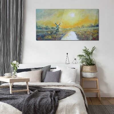 Bild auf glas Goldene Felder unter sonnigem Himmel