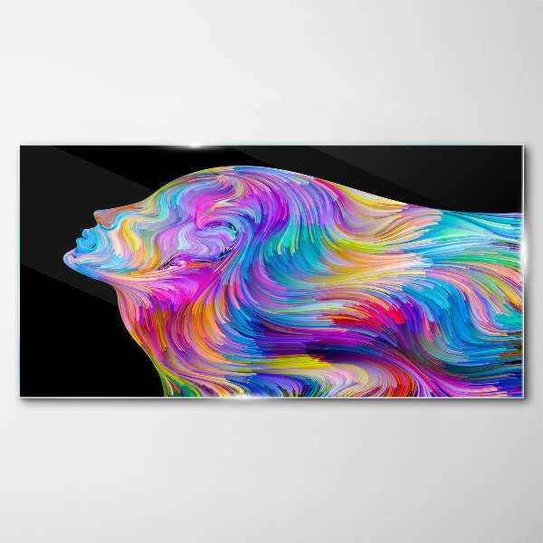 Glasbild Bunte Silhouette einer Frau in Bewegung