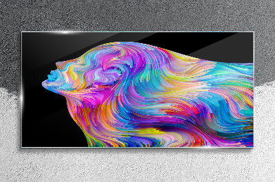 Glasbild Bunte Silhouette einer Frau in Bewegung