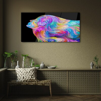 Glasbild Bunte Silhouette einer Frau in Bewegung