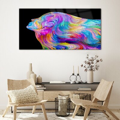 Glasbild Bunte Silhouette einer Frau in Bewegung