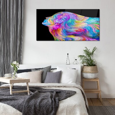 Glasbild Bunte Silhouette einer Frau in Bewegung