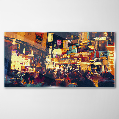 Glasbild Das geschäftige Treiben der Stadt bei Nacht