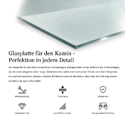 Glasplatte für Kamin transparent
