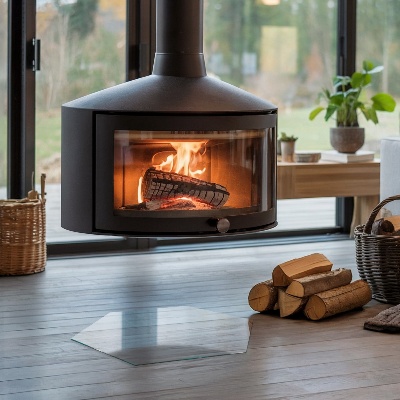 Sechseckiges Glasplatte für Kamin transparentes