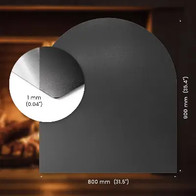 Halbovale Vorlegeplatte für Kaminöfen aus Schwarzblech