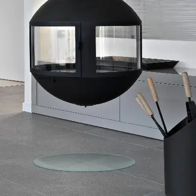 Runde halbtransparente Glasplatte für Öfen
