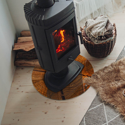 Runde Kamin Glasplatte Holzmaserung im Querschnitt