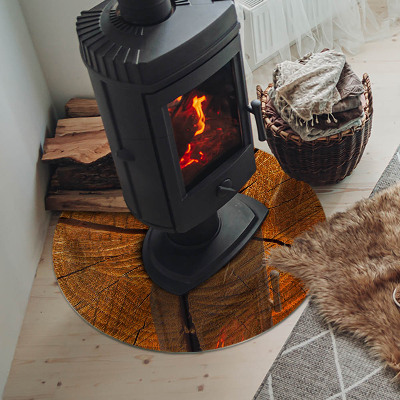 Runde Kamin Glasplatte Holzmaserung im Querschnitt