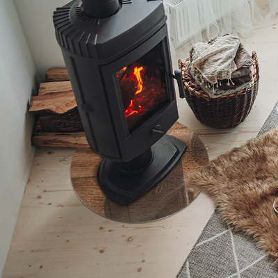 Runde Kamin Glasplatte Natürliches Holzmuster