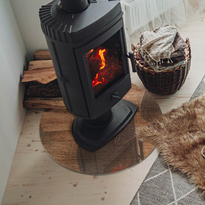 Runde Kamin Glasplatte Natürliches Holzmuster