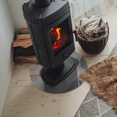 Runde Kamin Glasplatte Betontextur mit Effekt