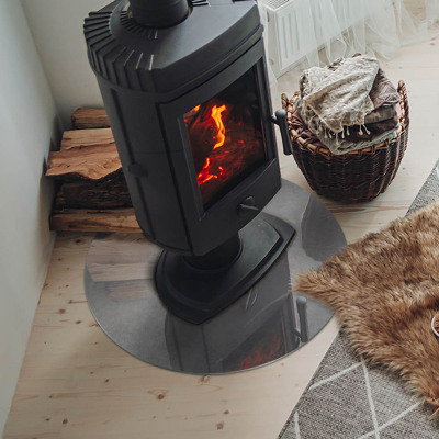 Runde Kamin Glasplatte Betontextur mit Effekt