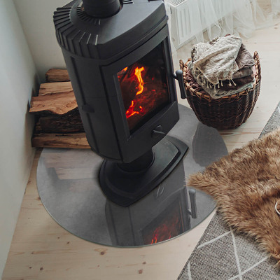 Runde Kamin Glasplatte Betontextur mit Effekt