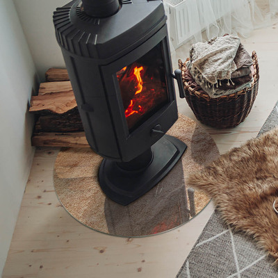 Runde Kamin Glasplatte Natursteinstruktur