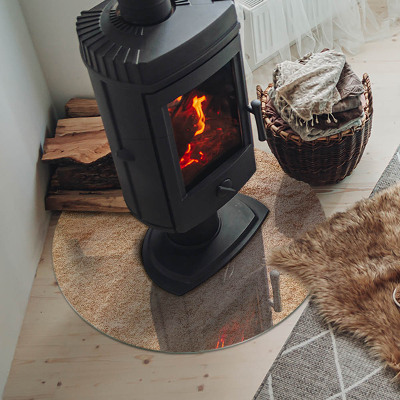 Runde Kamin Glasplatte Natursteinstruktur