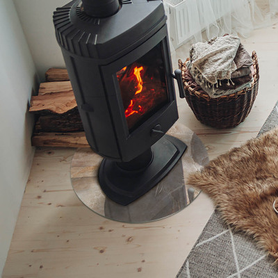 Runde Kamin Glasplatte Natursteinmuster