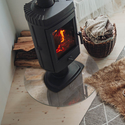 Runde Kamin Glasplatte Natursteinmuster