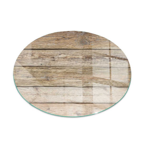 Runde Kamin Glasplatte Holzbrett Textur