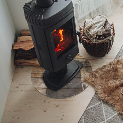 Runde Kamin Glasplatte Holzbrett Textur