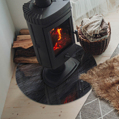 Runde Kamin Glasplatte Steinoberflächenstruktur