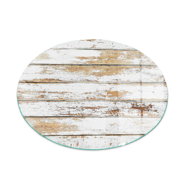 Runde Kamin Glasplatte Beschädigtes Holzbrett