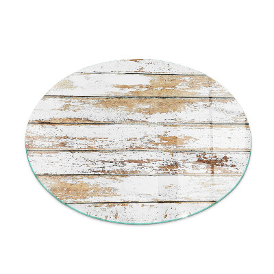 Runde Kamin Glasplatte Beschädigtes Holzbrett