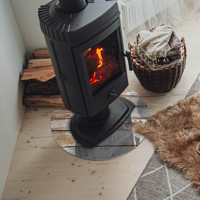 Runde Kamin Glasplatte Beschädigtes Holzbrett