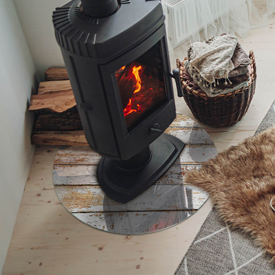 Runde Kamin Glasplatte Beschädigtes Holzbrett