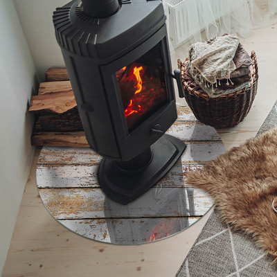 Runde Kamin Glasplatte Beschädigtes Holzbrett