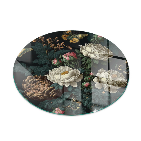 Runde Kamin Glasplatte Blumenmuster mit Schmetterlingen