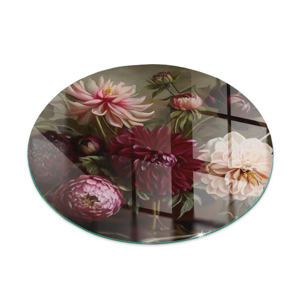 Runde Kamin Glasplatte Blumenstrauß im Detail