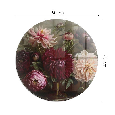 Runde Kamin Glasplatte Blumenstrauß im Detail