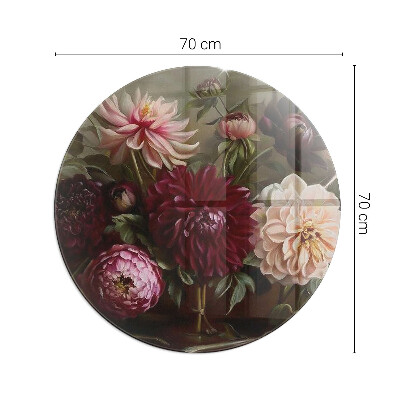 Runde Kamin Glasplatte Blumenstrauß im Detail