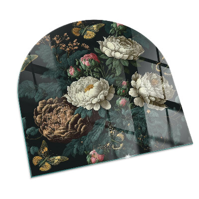 Funkenschutzplatte Kaminöfen Blumenmotiv mit Schmetterlingen