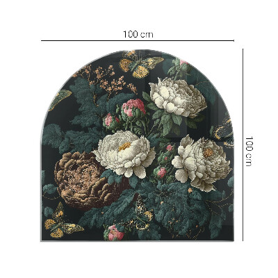 Funkenschutzplatte Kaminöfen Blumenmotiv mit Schmetterlingen