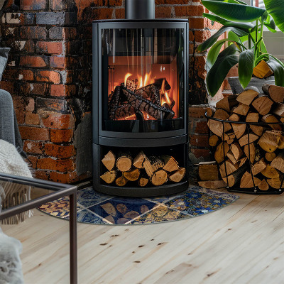 Glasplatte für Kamin Viertelkreis Keramikfliesenmuster