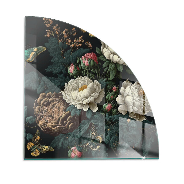 Funkenschutzplatte Glas Blumenmuster mit Schmetterlingen