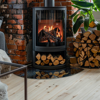 Glasplatte für Kamin Viertelkreis Elegante Blätter in Textur