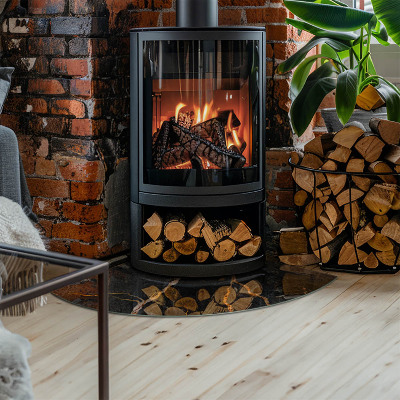 Glasplatte für Kamin Viertelkreis Edler Marmor mit Adern