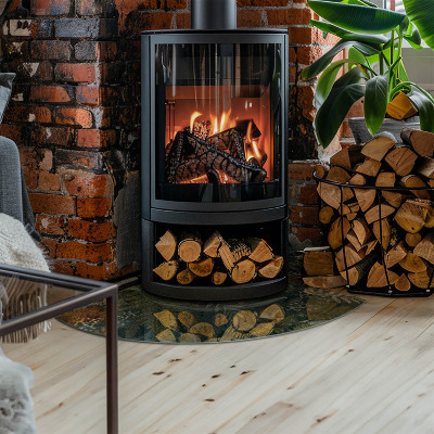 Glasplatte für Kamin Viertelkreis Pflanzenmotive mit Schmetterlingen