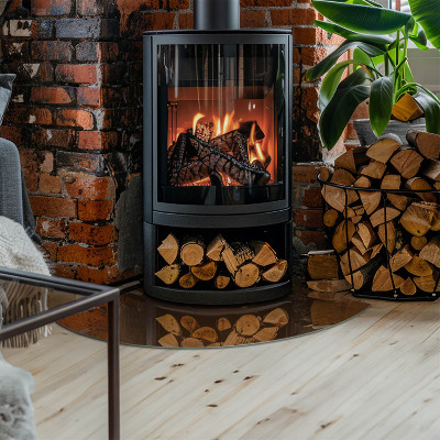 Glasplatte für Kamin Viertelkreis Farbe Braun