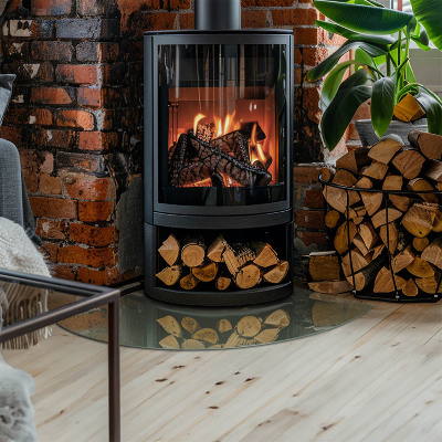 Glasplatte für Kamin Viertelkreis Farbe Oliv