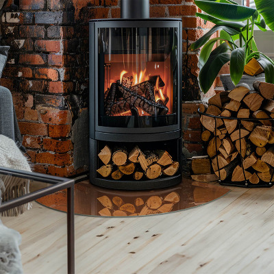 Glasplatte für Kamin Viertelkreis Farbe Braun