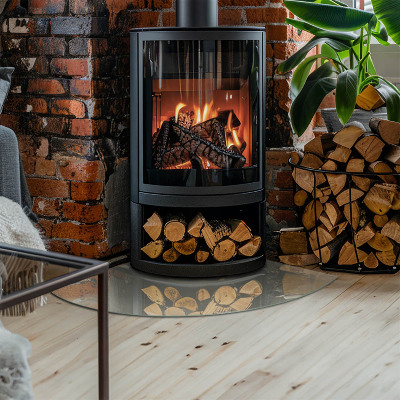 Glasplatte für Kamin Viertelkreis Farbe Graugrün