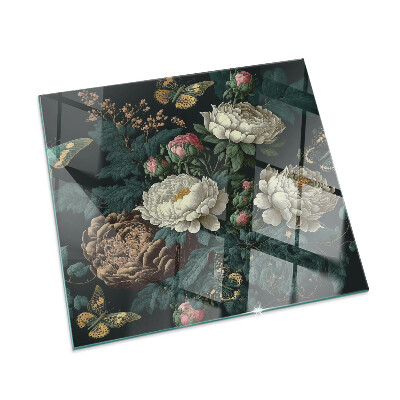 Vorlegeplatte für Kaminöfen Blumenmotiv mit Schmetterlingen