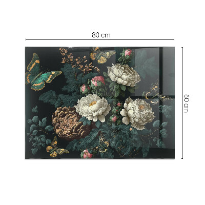 Vorlegeplatte für Kaminöfen Blumenmotiv mit Schmetterlingen