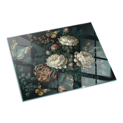 Vorlegeplatte für Kaminöfen Blumenmotiv mit Schmetterlingen