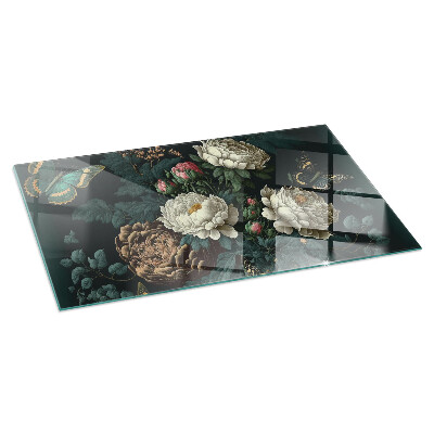 Vorlegeplatte für Kaminöfen Blumenmotiv mit Schmetterlingen