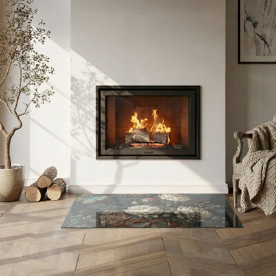 Vorlegeplatte für Kaminöfen Blumenmotiv mit Schmetterlingen